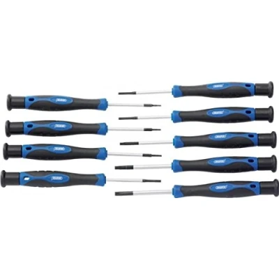 Image of Draper TX STAR 9 Piece T4 T20 Precision Screwdriver Set Hardened Chrome Vanadium Tips Soft Grip Handles Hand Tools 28117