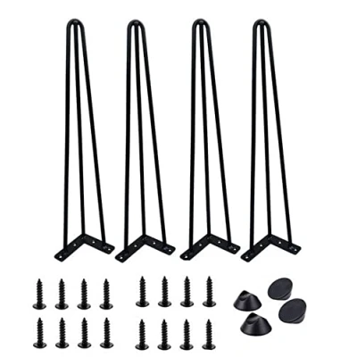 Image of 4 Pack Metal Hairpin Legs Table 86cm Height Cabinet with Free Screws and Floor Protector Feet Furniture Black Ideal for Desk Dining DIY Bench Chairs