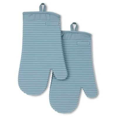 Image of KitchenAid Ribbed Soft Silicone Oven Mitt 2 Pack Set, Fog Blue, 7.5&quot;x13&quot;