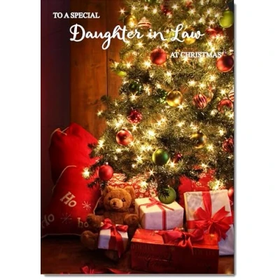 Image of doodlecards Daughter in Law Christmas Card Teddy by Tree Medium Size for with Plain Envelope