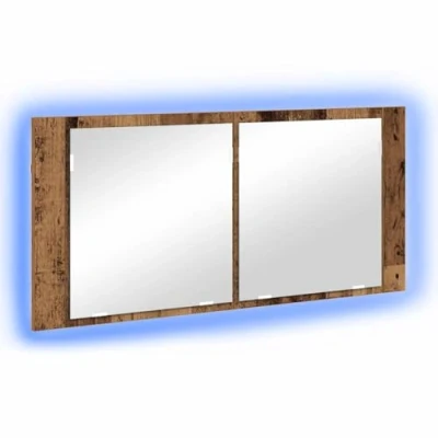 Image of vidaXL LED Mirror Cabinet Old Wood 100x12x45 cm Engineered