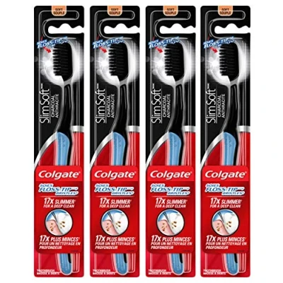 Image of Colgate Slim Soft Charcoal Toothbrush 17x Slimmer Tip Bristles Pack of 4
