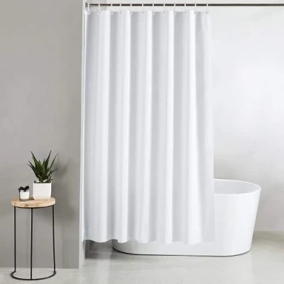 Image of Blue Canyon Extra Long/Wide Shower Curtains 100% Polyester Curtain Anti Bacterial Surface Treatment Water Repellent Weighted Hem 250 X 200cm 12 Reinforced Eyelets with Hooks (White)