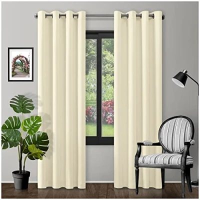 Image of Eyelet Top Blackout Curtains Large Door Thermal Insulated Panels For Bedroom/Living Room, Cream, 66X90 Inch