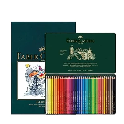 Image of Faber Castell A4 Sketch Pad &amp; Tin Of 36 Polychromos Artists Colouring Pencils Art Set For Adult Books, Craft Supplies, Drawing, Sketching, Lightfast Pencils, Schools, Home, College…