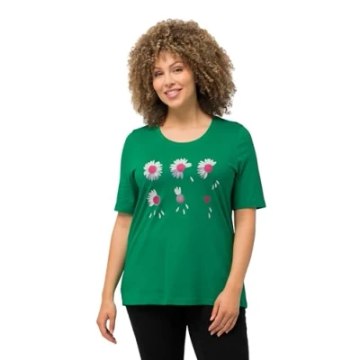 Image of Ulla Popken Women&#039;s T Shirt with Flower Magic, Green, 20 UK/22 UK