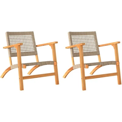 Image of vidaXL Garden Chairs 2 pcs Beige Poly Rattan and Acacia Wood