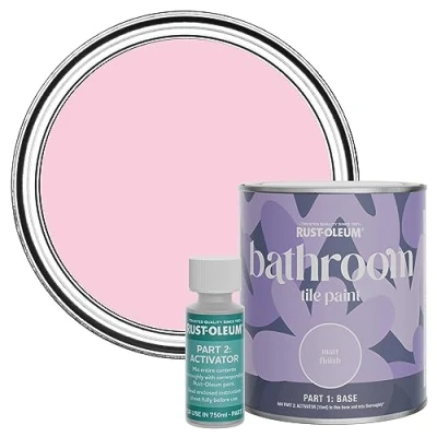 Image of Rust Oleum Pink Water Resistant Bathroom Tile Paint in Matt Finish My Husband Said No 750ml