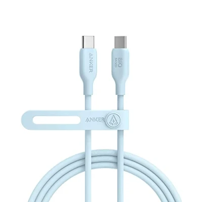 Image of Anker 543 USB C to Cable (240W 6ft), 2.0 Bio Based Charging for MacBook Pro 2020, iPad Air 4, Samsung Galaxy S21, and More (Misty Blue)