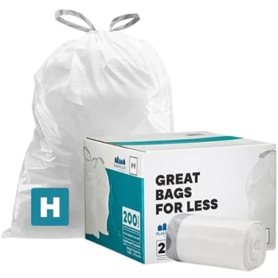 Image of Plasticplace Custom Fit Trash Bags simplehuman (x) Code H Compatible, 8 9 Gallon, 30 35 Liter,18.5&quot; x 28&quot;, 200 Count, White