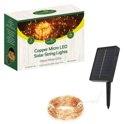 Image of GardenKraft 2pk 200 Micro Copper Solar LED Lights Warm White