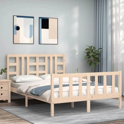 Image of Bed Frame without Mattress Double Solid Wood Pine vidaXL