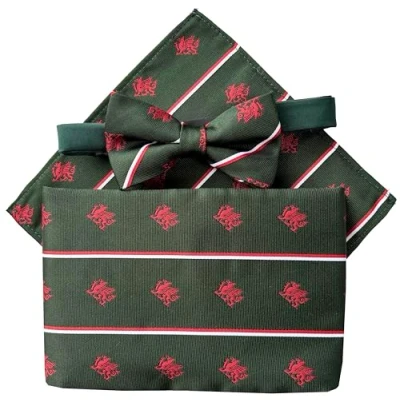 Image of Men&#039;s Bottle Green Welsh Dragon Cummerbund Set (includes Bow Tie &amp; Pocket Square)