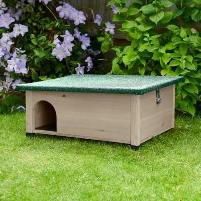Image of FeelGoodUK Sage Grey Hedgehog House and Hibernation Shelter Large Predator Proof Outdoor Habitat Felt Roof Cover Full Wood Flooring Best Pet Garden Hedgehogs Wooden Hide
