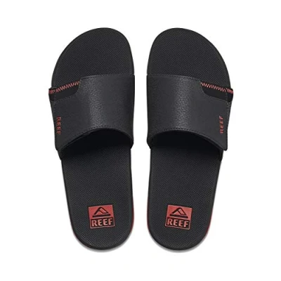 Image of Reef Men&#039;s Fanning Slide Sandals, Black/Red, 5 UK