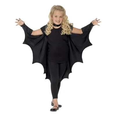 Image of Smiffys Kids Vampire Bat Wings, Black, Halloween Child Fancy Dress, Dress Up Accessories