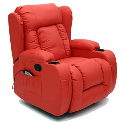 Image of More4Homes CAESAR 10 IN 1 WINGED RECLINER CHAIR ROCKING MASSAGE SWIVEL HEATED GAMING BONDED LEATHER ARMCHAIR (Red)