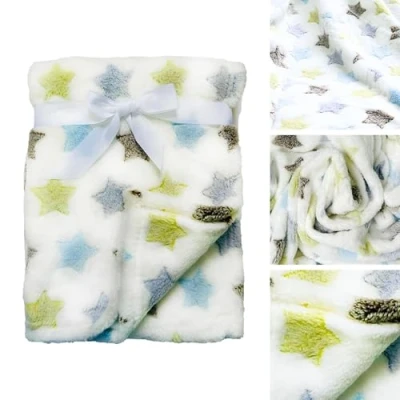 Image of E&amp;A Distribution Limited Baby Blanket Fleece 75x100 cm Kids Newborn Gifts Cosy Soft Plush Bed for Boy &amp; Girl Grey Stars Design