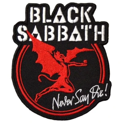 Image of Rock Off officially licensed products Black Sabbath Archangel Never Say Die Standard Woven Patch Accessory Size