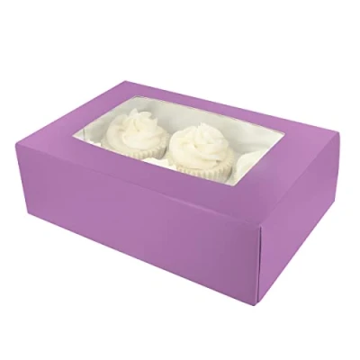 Image of CULPITT 6/12 Cupcake Box, 20 Pack, Boxes to Carry Tasty Treats, Includes Dual Insert for 6 Standard Cupcakes or 12 Mini Brights Purple