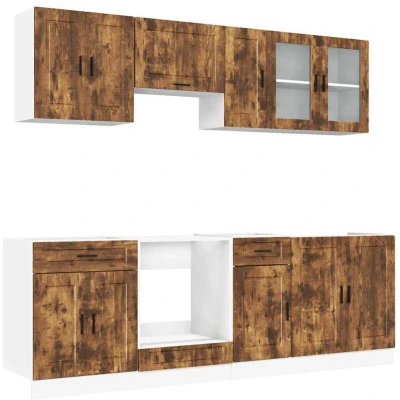 Image of vidaXL kitchen cabinet set 8 piece kalmar smoked oak engineered wood modern design ample storage adjustable feet