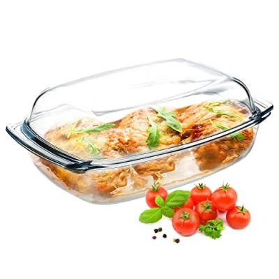 Image of KADAX Glass Casserole Dish, Ovenproof Dish with Lid and Handles, Heat Resistant for Cooking, Baking, Roasting, Transparent Lasagne, Meat (Rectangular, 4.1 L)