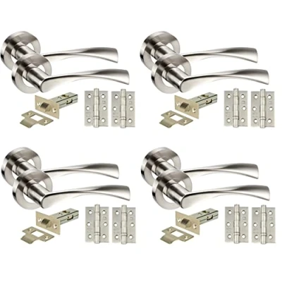 Image of Golden Grace 4 Sets of Twist Astrid Style Modern Chrome Door Handles on Rose with Duo Finish Lever Latch Pack Ball Bearing Hinges and 64mm Tubular (4 Sets)