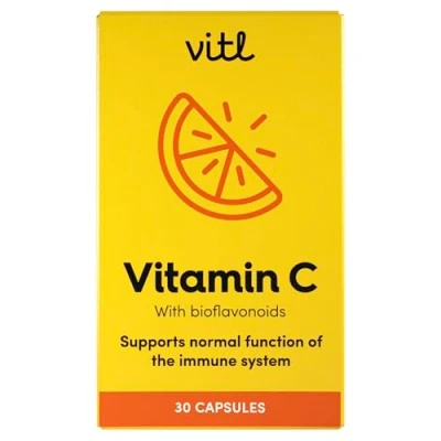 Image of Vitl Vitamin C 500mg Supplement 30 Vegan Easy to Swallow Capsules Support Normal Functioning of The Immune System 1 Month Supply