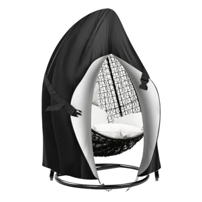 Image of Emwel 230x200cm Double Egg Chair Cover Waterproof, 2 Seat Heavy Duty Swing Cover,Patio Hanging Covers,Cover with Zipper Strap,Windproof Durable Garden Furniture Protector