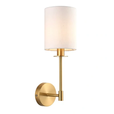 Image of Sancerre Wall Lamp with Shade Satin Brass Plate, Vintage White Fabric, 1x E14