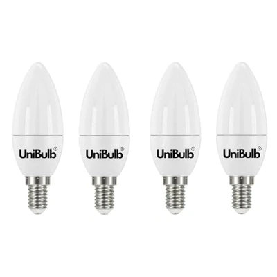 Image of Unibulb E14 SES LED Candle Bulbs, 470 Lumens, Warm White 3000K, 4.9W 40W Equivalent/Replacement, Pack of 4