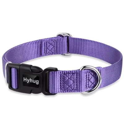 Image of Hyhug Design Classic Basic Nylon Dog Collar, Can Install Tag (Large, Ultra Violet)