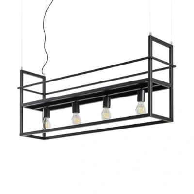 Image of Lindby Ceiling Pendant Light with Rack, Industrial Dining Room, Table Lamp, 4 LED E27 Cage Black Modern Hanging for Kitchen Island, Steel Shelf