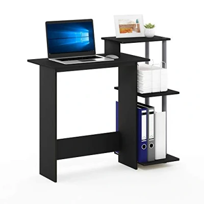 Image of Furinno Efficient Home Laptop Notebook Computer Desk, Study Writing Black/Grey, 100.6 (W) x 85.3 (H) 39.6 (D) cm