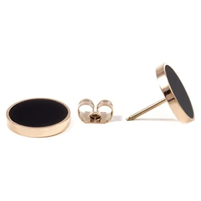 Image of Happiness Boutique Women Black Earring Studs Rose Gold Round Circle Earrings Stainless Steel