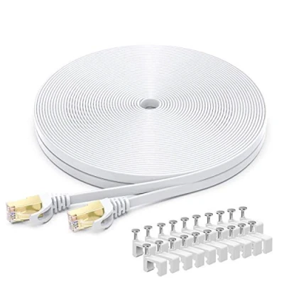 Image of BUSOHE Cat 8 Ethernet Cable 15m, High Speed Flat Gigabit RJ45 Lan Network Cable, 40Gbps 2000Mhz Internet Patch Cord Compatible with Router, Modem, PC, Laptop, Printer (White)
