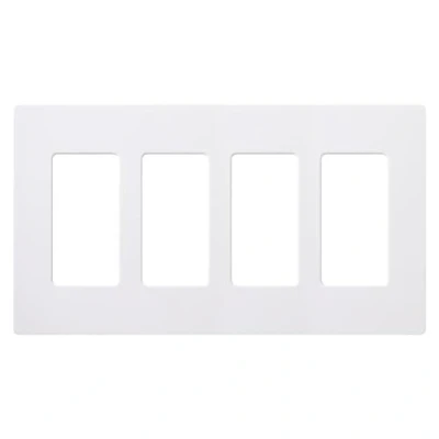 Image of Lutron Claro 4 Gang Decorator/Rocker Wallplate, for Light Dimmers, Switches and Accessories, Snap On Installation, No Visible Screws, Gloss, CW WH, White