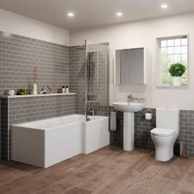 Image of Ceramica Arles Bathroom Suite with 1500mm RH L Shape Bath, Close Coupled Toilet, Basin &amp; Screen