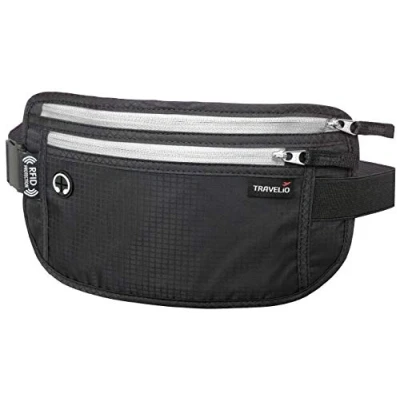 Image of RFID Blocking Anti Theft Hidden Unisex Money Passport Holder Airplane Travel Waist Belt Fanny Bag (Black)