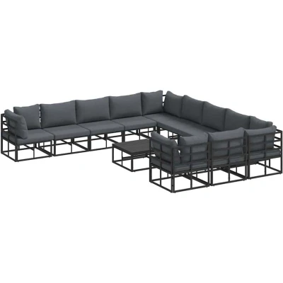 Image of Vidaxl Garden Sofa Set with Cushion Pillow 12 pcs Black Aluminium