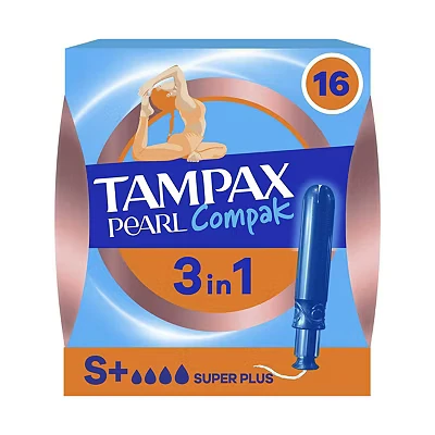 Image of Tampax Compak Pearl Super Plus Tampons, Pack of 18