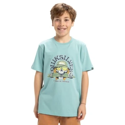 Image of Quiksilver Skull Feast Unisex Print Tshirt for kids, Size: 8y, Aquifer