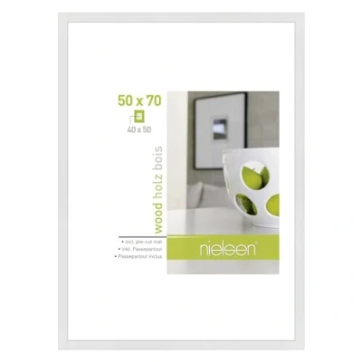 Image of accent by nielsen Apollon Photo Frame White 50x70cm Wooden Picture with Mount to Fit 40x50cm, Protective Float Glass and Push Turn Clips