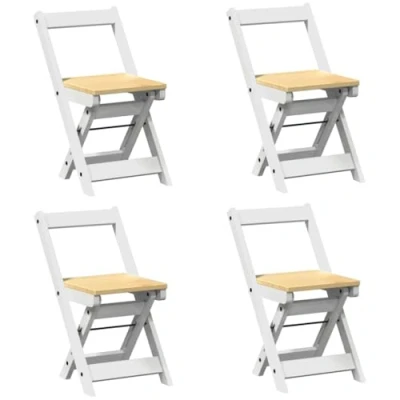 Image of vidaXL 4pcs Foldable Wooden Dining Chair White Pine/Kitchen Chairs with Footrest