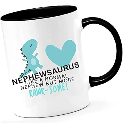 Image of Funny Nephew Mug Nephewsaurus Dinosaur Cup Cups Xmas Birthday Christmas Tea Coffee Mugs Gift