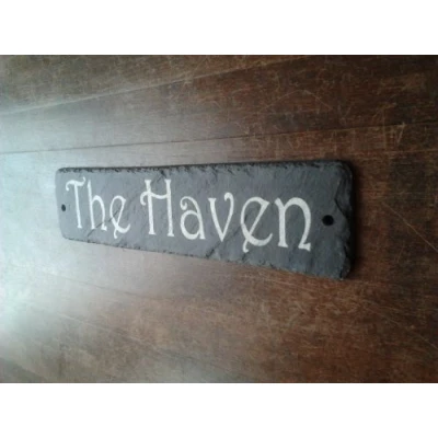 Image of Beautiful Natural Slate House Numbers Plaques (30cm x 10cm Rectangle) Front Door Number Name Sign For Your Outside Wall. Personalised Signs/Plate Doors, Gates, Bar or Walls