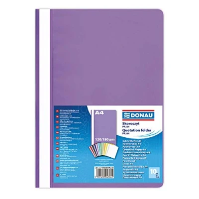 Image of Donau 1702001PL 23 Plastic File Folder A4 Purple Polypropylene 120/180 µm with Transparent Lid for Office and School Capacity Approx. 200 Sheets Pack of 10