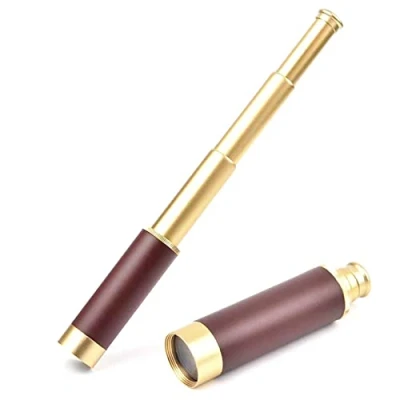 Image of Lychee Retro Telescope Pirate Monocular, Portable Pocket Optical Aluminum Alloy Copper Plated 4 Sections, High List Tube, Nautical Vision, Rotatable lens fine tuning