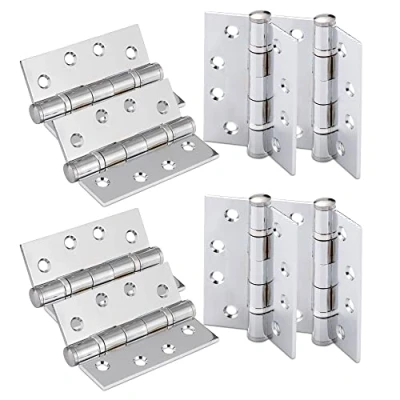 Image of XFORT 4 Inch (100mm) Polished Chrome Ball Bearing Hinges, Steel Door Hinge for Wooden Doors (4 Pairs)