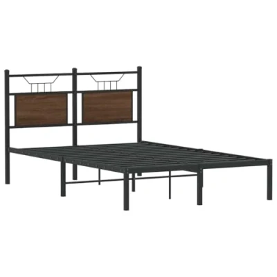 Image of vidaXL Bed Frame Brown Oak 120x200 Engineered Wood/Steel Space Saving Design Modern Bedroom/Guest Room Furniture